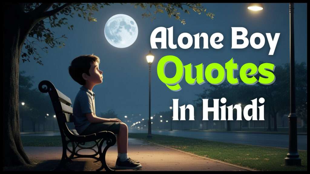 A lonely boy sitting on a park bench at night, looking up at the moon with a sad expression. The surroundings are dimly lit by streetlights, casting long shadows. The atmosphere is melancholic, with a cool breeze rustling the leaves. The background features a quiet, empty street with distant city lights, emphasizing solitude and introspection